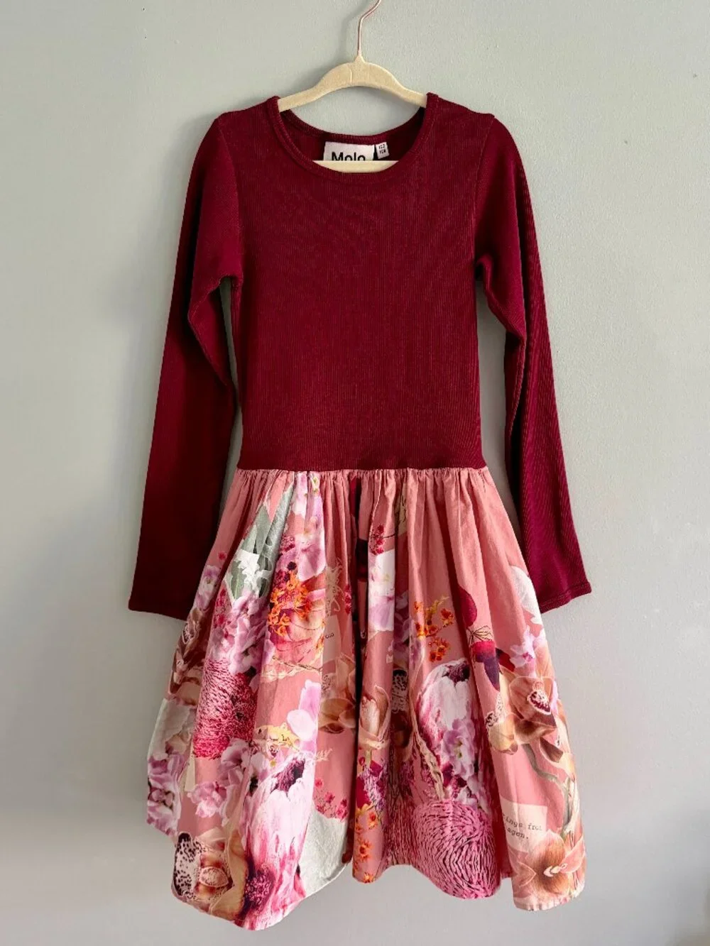 Molo Floral Mixed Media Long Sleeve Casie Dress Size 122/128 7-8Y